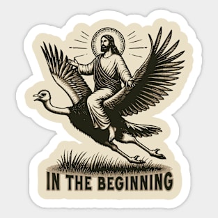 Jesus Riding A Ostrich Sticker